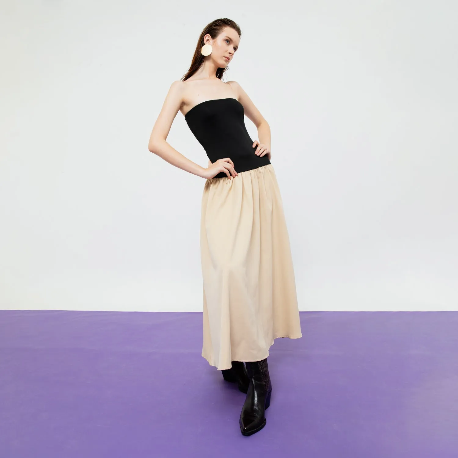 Dakota Bustier Dress in Black/Beige