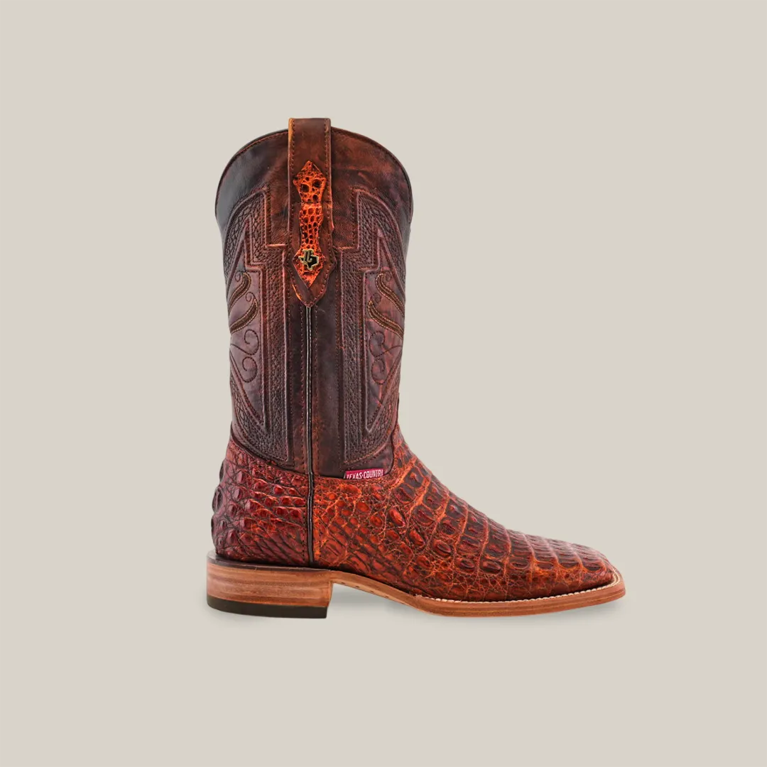 Exotic Caiman Horn Back - Smoke Cogñac- Square Toe