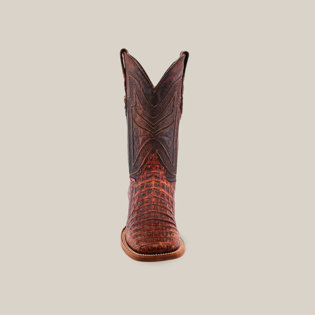 Exotic Caiman Horn Back - Smoke Cogñac- Square Toe