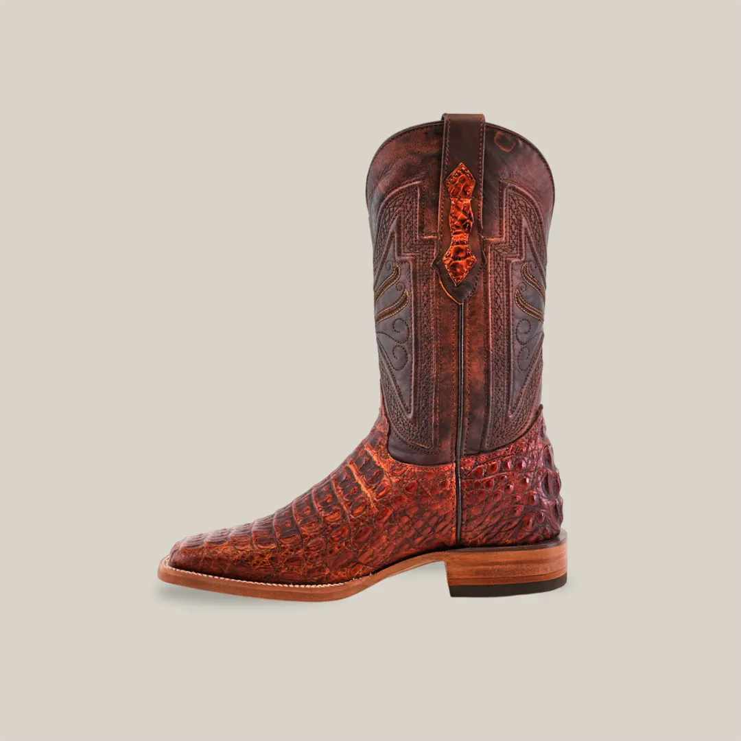 Exotic Caiman Horn Back - Smoke Cogñac- Square Toe