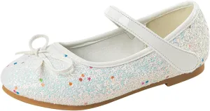 Girls Dress Shoes Low Heel Flats Mary Jane Flower Wedding Party Glitter Shoes for Kids Toddler