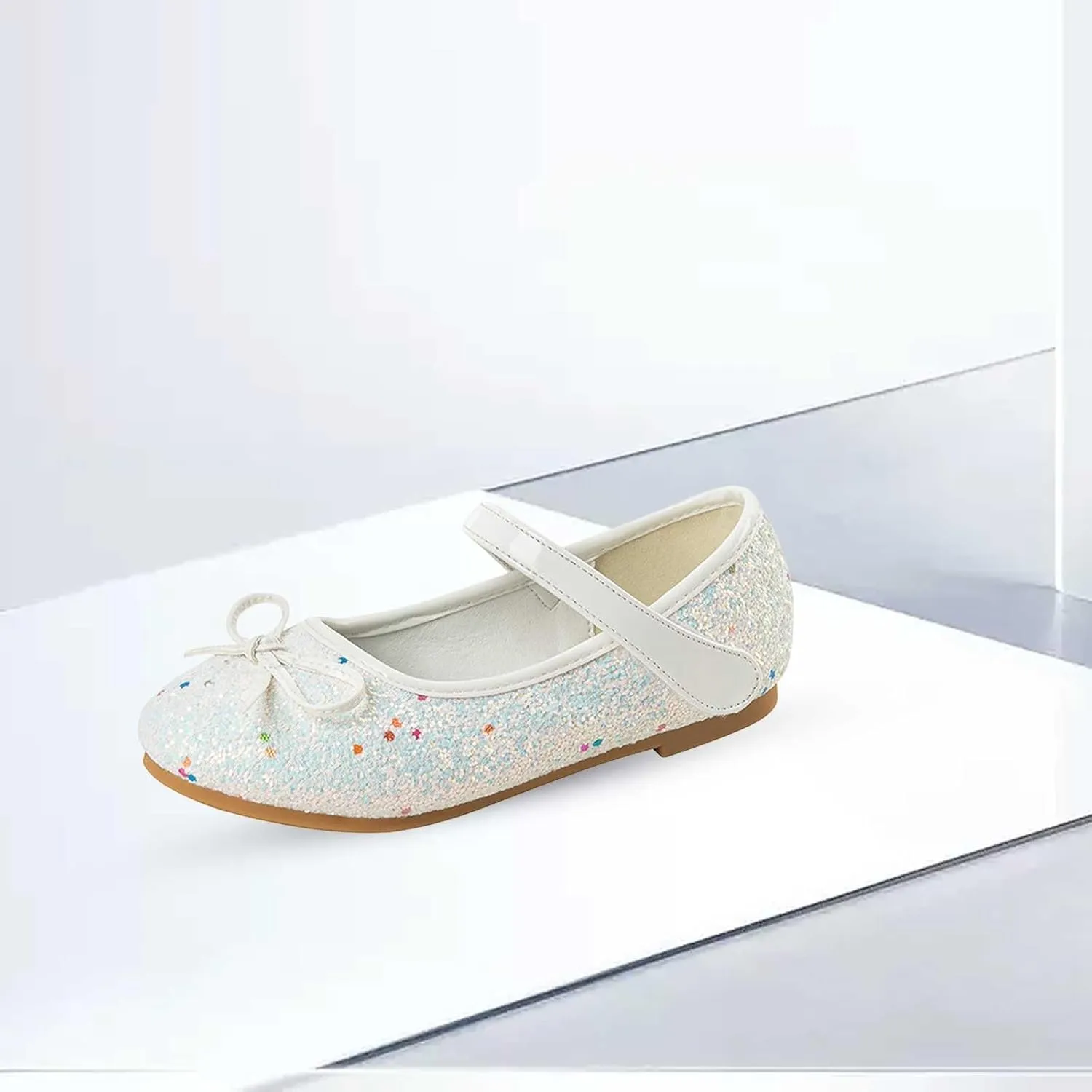 Girls Dress Shoes Low Heel Flats Mary Jane Flower Wedding Party Glitter Shoes for Kids Toddler