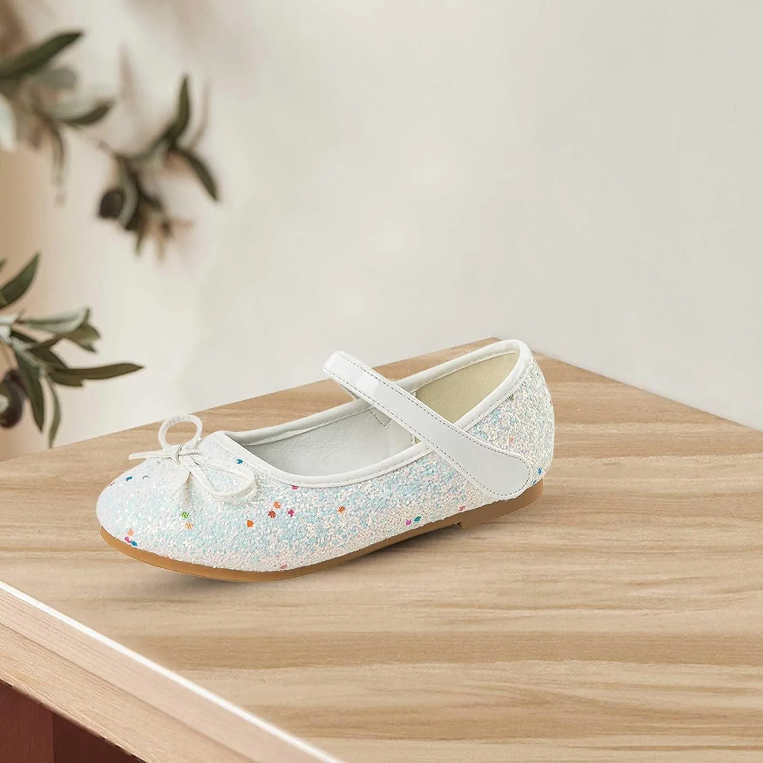Girls Dress Shoes Low Heel Flats Mary Jane Flower Wedding Party Glitter Shoes for Kids Toddler