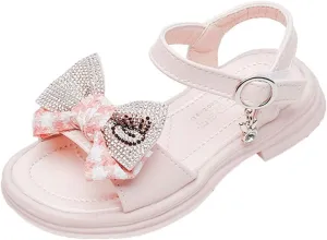 Girls Leather Rhinestones Bow Design Soft Toe Princess Dress Flat Fashion Winter Toddler Shoes Girls