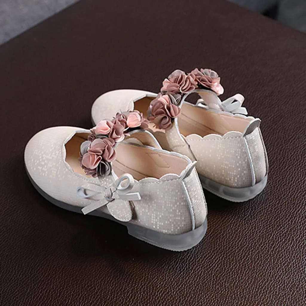 Girls Mary Jane Dress Shoes Flowers Strap Bows Flower Girl Wedding Low Heels Little Girls Low Heel Pump Shoes
