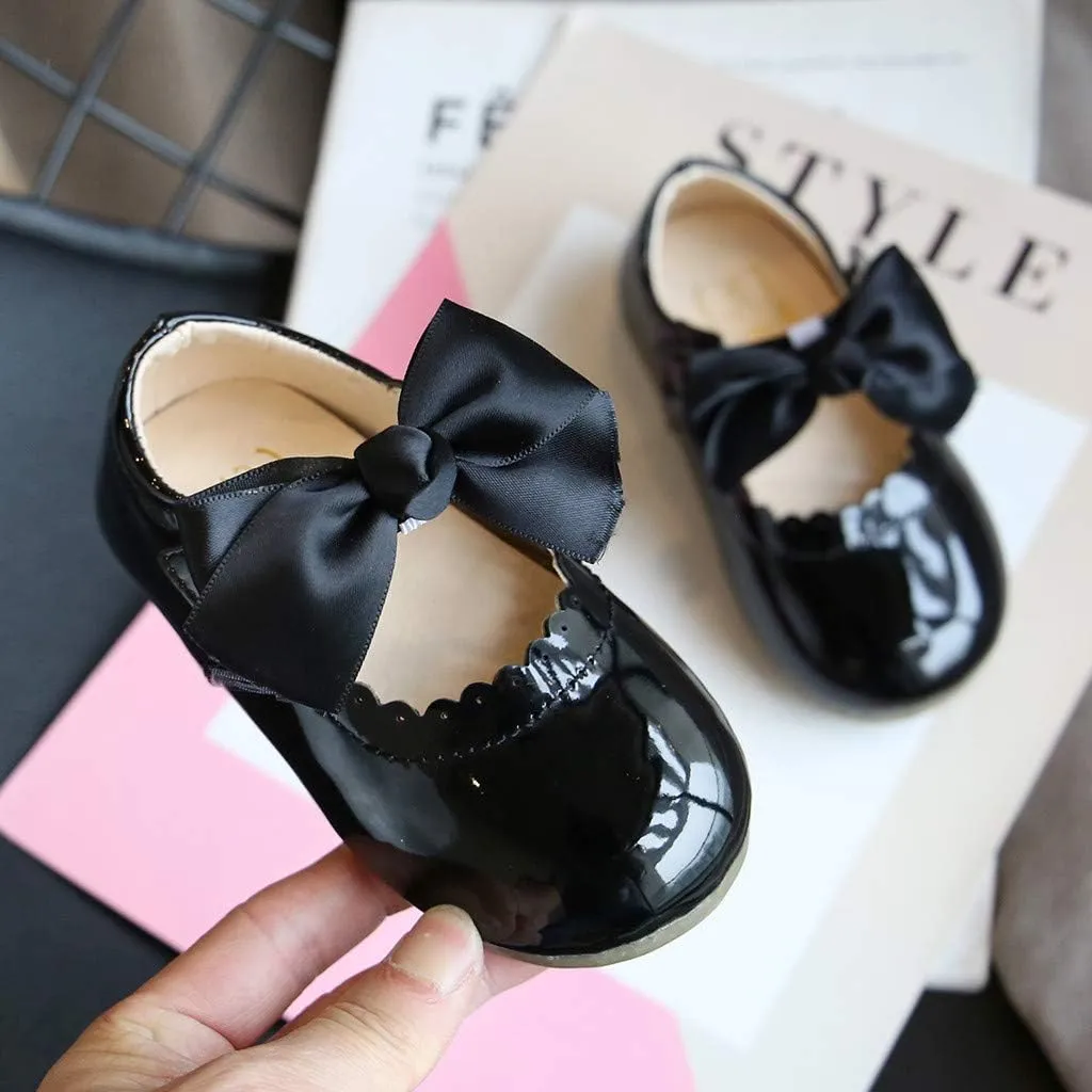 Girls Patent Mary Jane Dress Shoes Toddler Kids Girls Ballerina Princess Uniform Bowknot Flats for Wedding Party