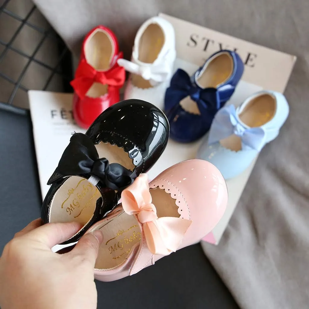 Girls Patent Mary Jane Dress Shoes Toddler Kids Girls Ballerina Princess Uniform Bowknot Flats for Wedding Party
