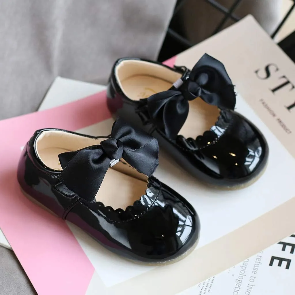 Girls Patent Mary Jane Dress Shoes Toddler Kids Girls Ballerina Princess Uniform Bowknot Flats for Wedding Party