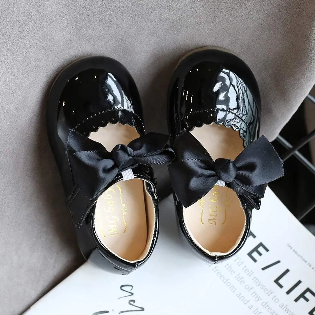 Girls Patent Mary Jane Dress Shoes Toddler Kids Girls Ballerina Princess Uniform Bowknot Flats for Wedding Party