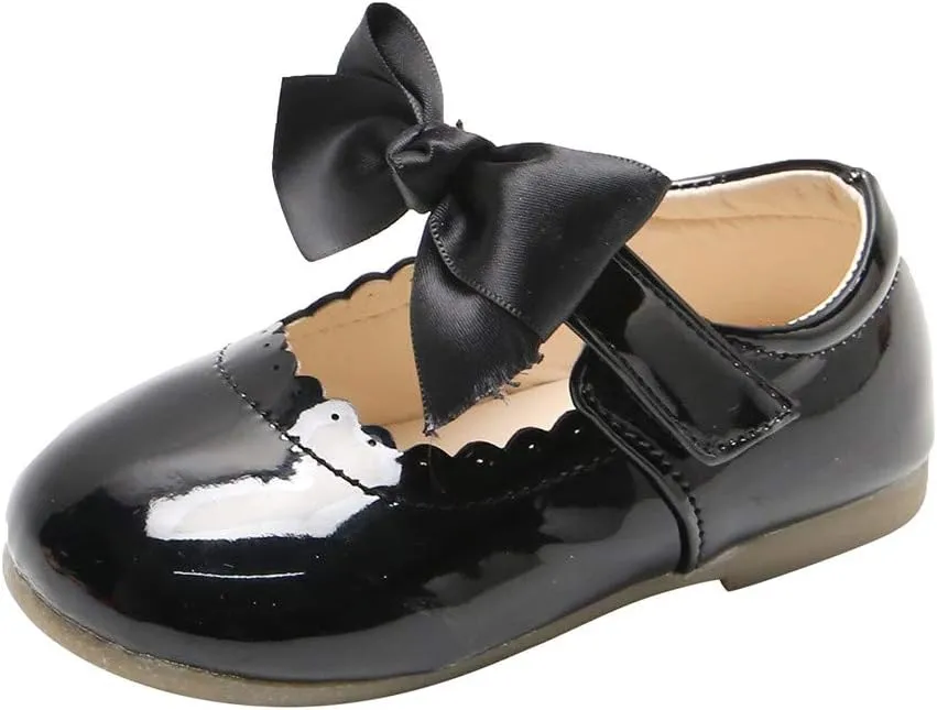 Girls Patent Mary Jane Dress Shoes Toddler Kids Girls Ballerina Princess Uniform Bowknot Flats for Wedding Party