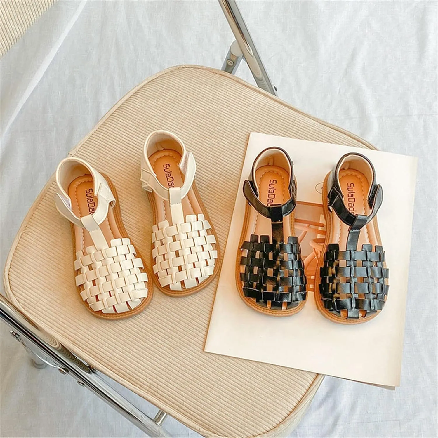 Girls Sandals Open Toe Mesh Weaving Design Shoe Flat Sandals Summer Dress Shoe Casual Beach Girl Shoes Size 13