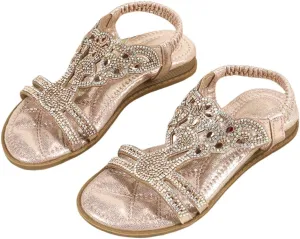 Girls Summer Bohemia Glitter Rhinestone Princess Sandals Crystal Beach Shoes
