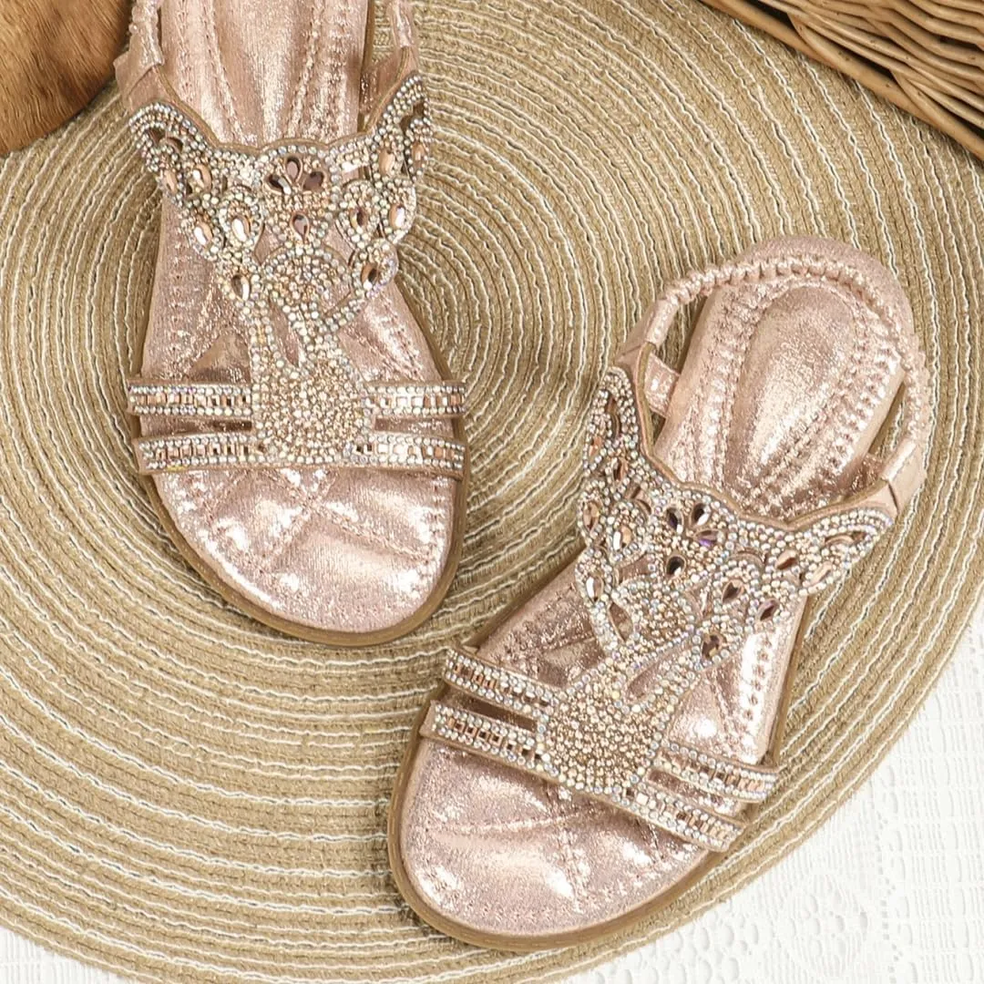 Girls Summer Bohemia Glitter Rhinestone Princess Sandals Crystal Beach Shoes