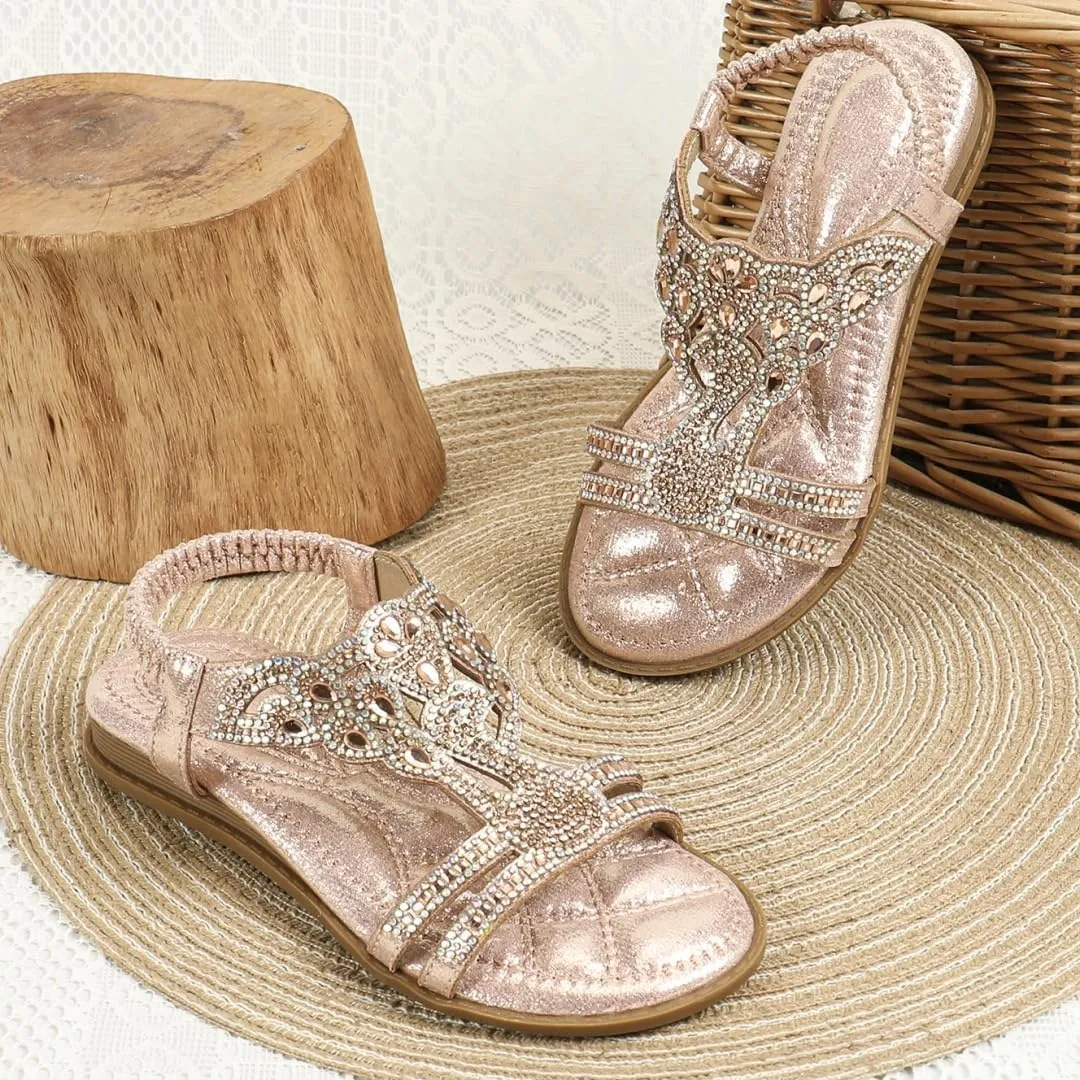 Girls Summer Bohemia Glitter Rhinestone Princess Sandals Crystal Beach Shoes