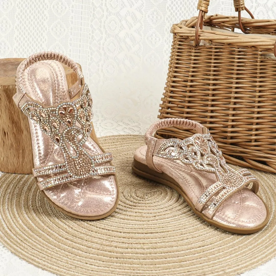 Girls Summer Bohemia Glitter Rhinestone Princess Sandals Crystal Beach Shoes