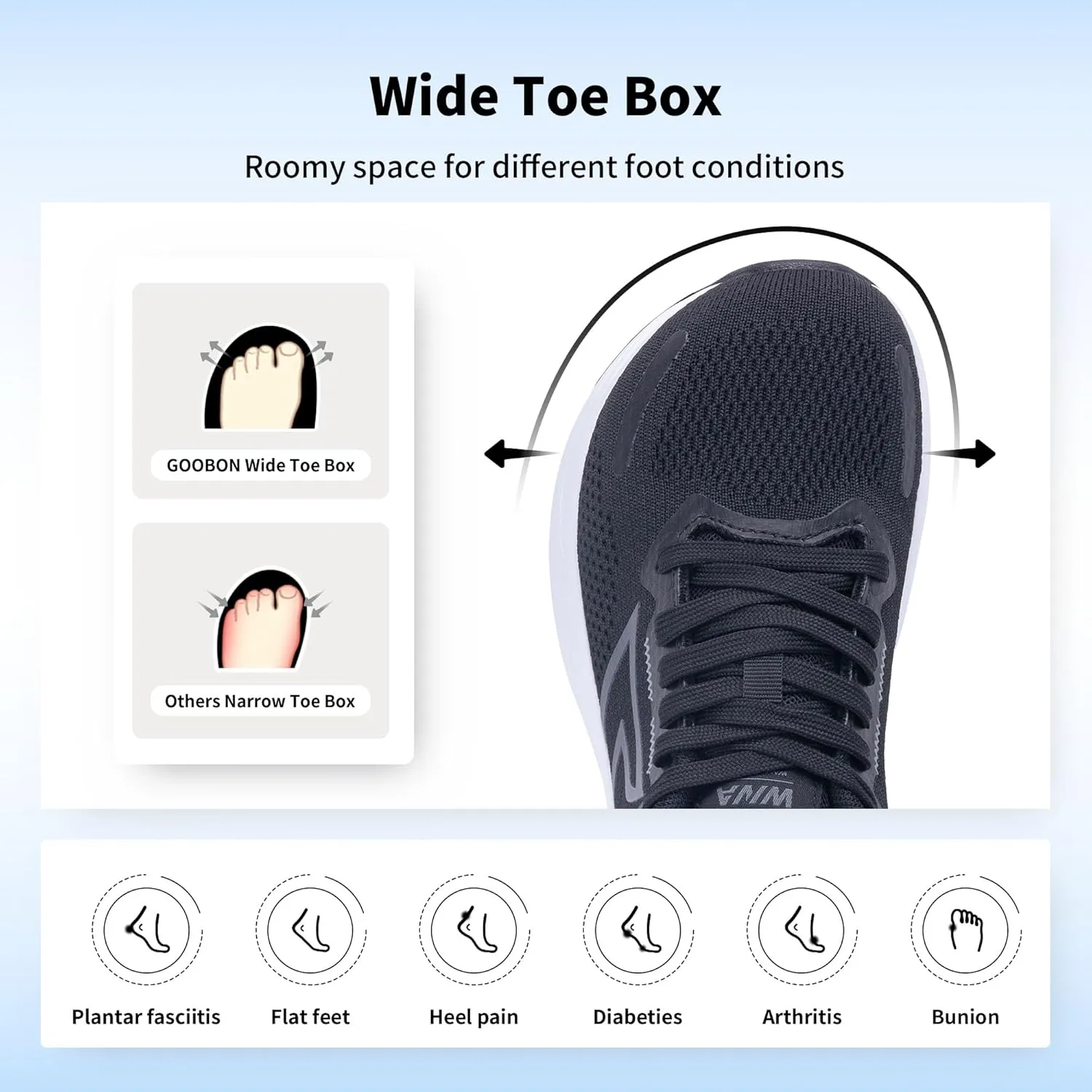 GOOBON Wide Toe Box Running Shoes Women Air Walking Sneakers Wide Width Tennis Athletic Shoes