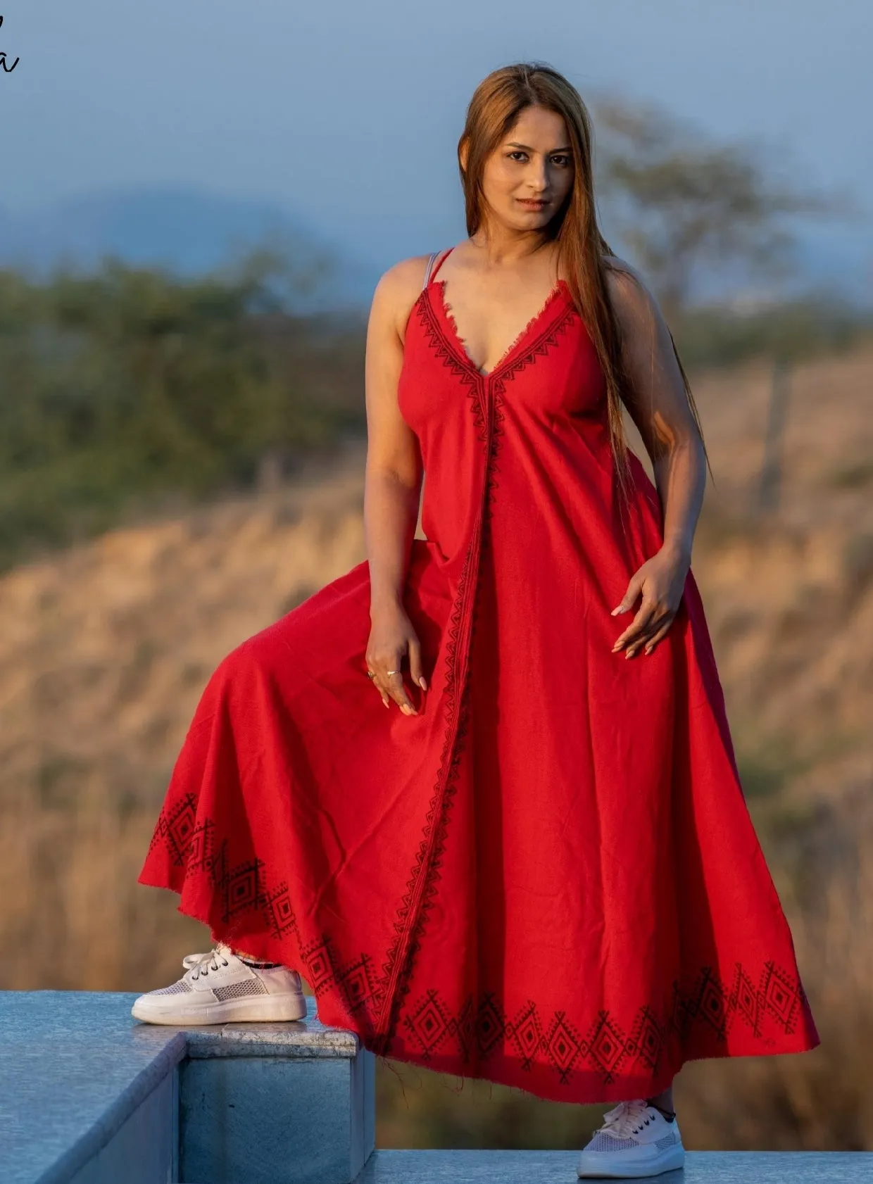 Handwoven One Size Maxi Dress (Red)