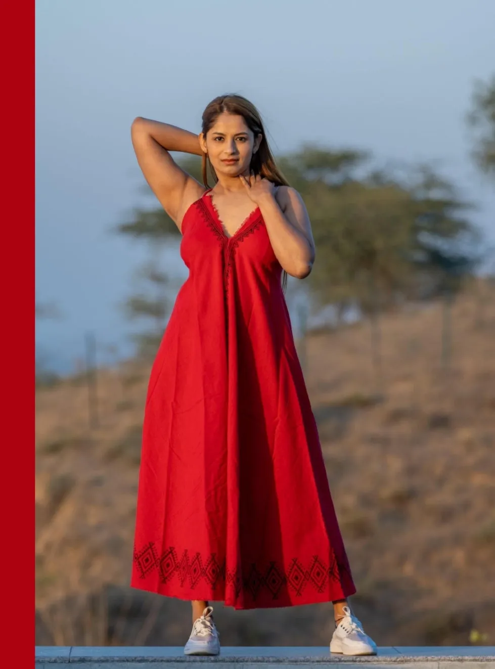 Handwoven One Size Maxi Dress (Red)