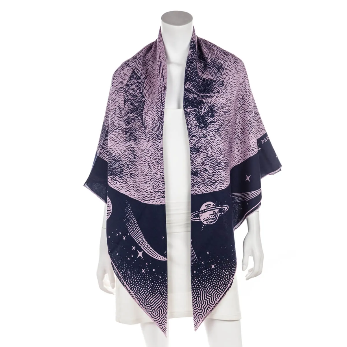 Hermes Navy & Vieux Rose Cashmere Clair De Lune Shawl 140