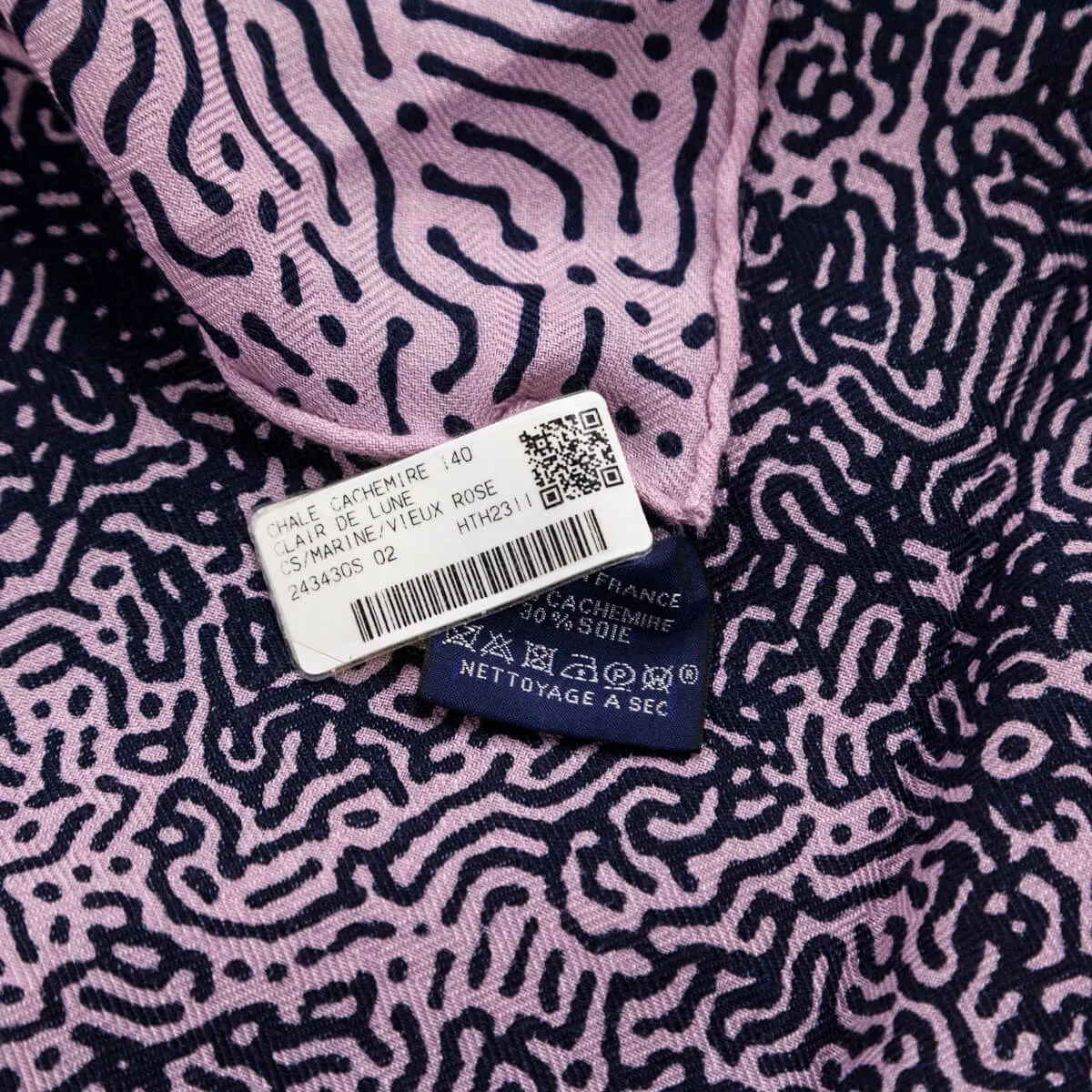 Hermes Navy & Vieux Rose Cashmere Clair De Lune Shawl 140