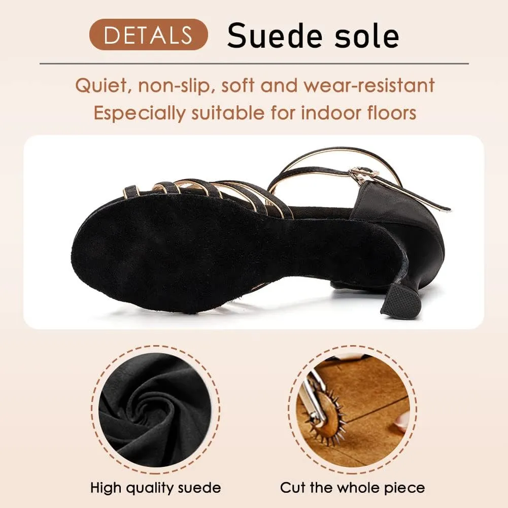 HROYL Women's Latin Dance Shoes Satin Professional Ballroom Salsa Practice Performance Dance Shoes EM-213