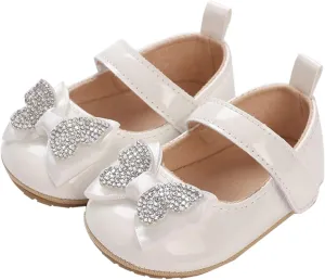 Infant Baby Girls Soft Sole Bowknot Princess Wedding Dress Mary Jane Flats Prewalker Newborn Cute Sneaker Shoes