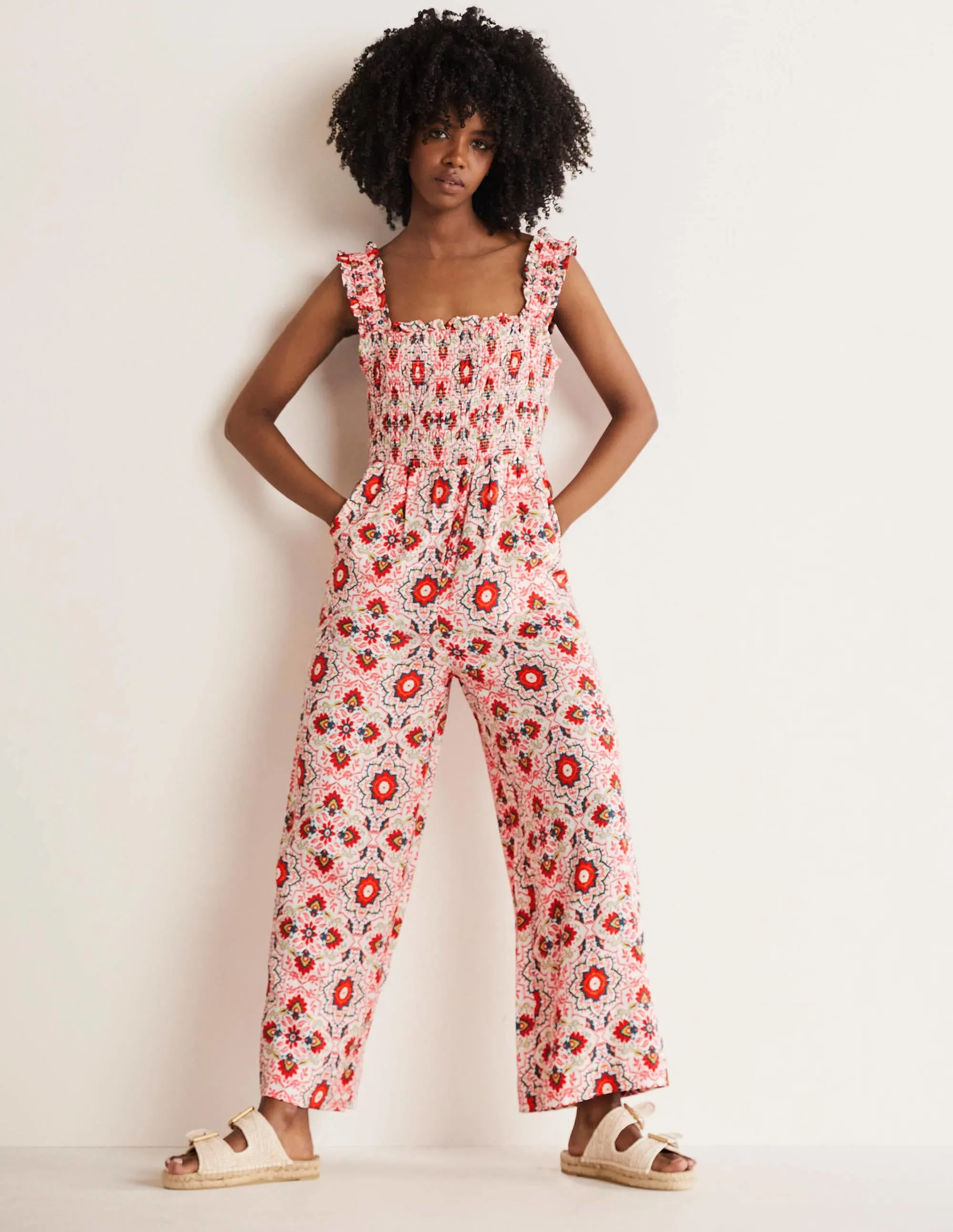 Jasmine Smocked Jumpsuit-Multi, Bloomsbury