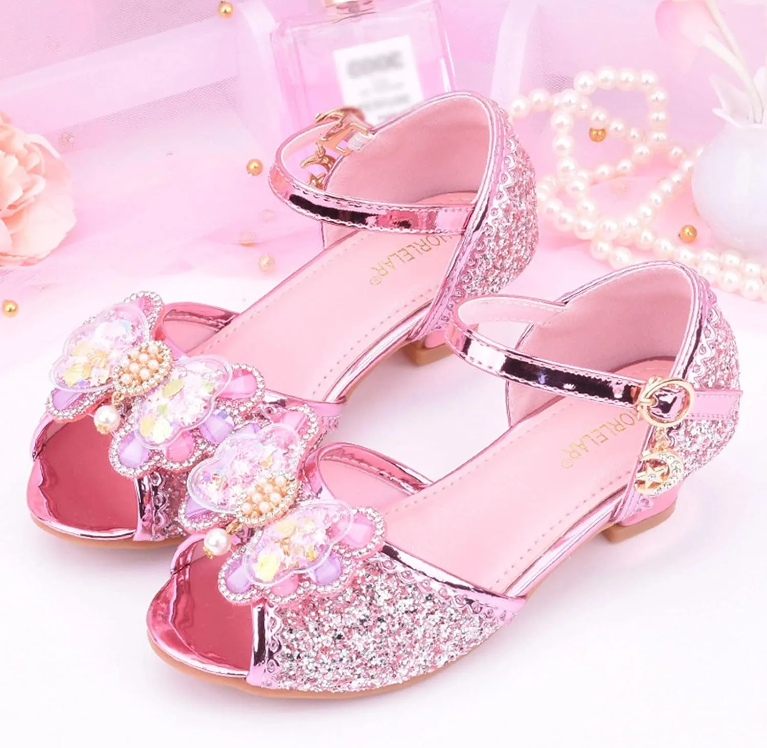 Kids Girls Glittler Butterfly Sandals Sequin hinestone Dress Shoes Little Kid Big Kid Low Heels Princess Shoes