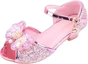 Kids Girls Glittler Butterfly Sandals Sequin hinestone Dress Shoes Little Kid Big Kid Low Heels Princess Shoes