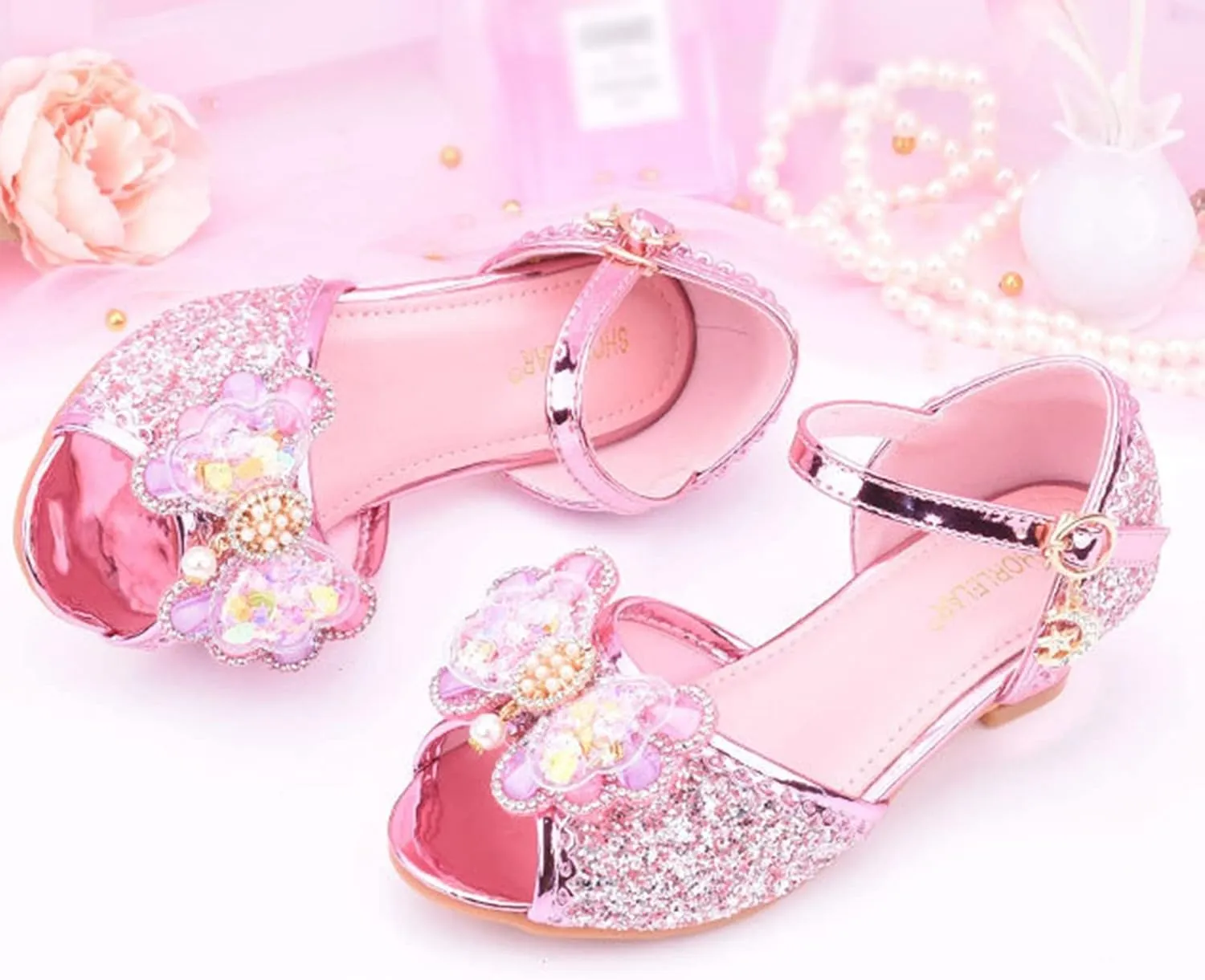 Kids Girls Glittler Butterfly Sandals Sequin hinestone Dress Shoes Little Kid Big Kid Low Heels Princess Shoes