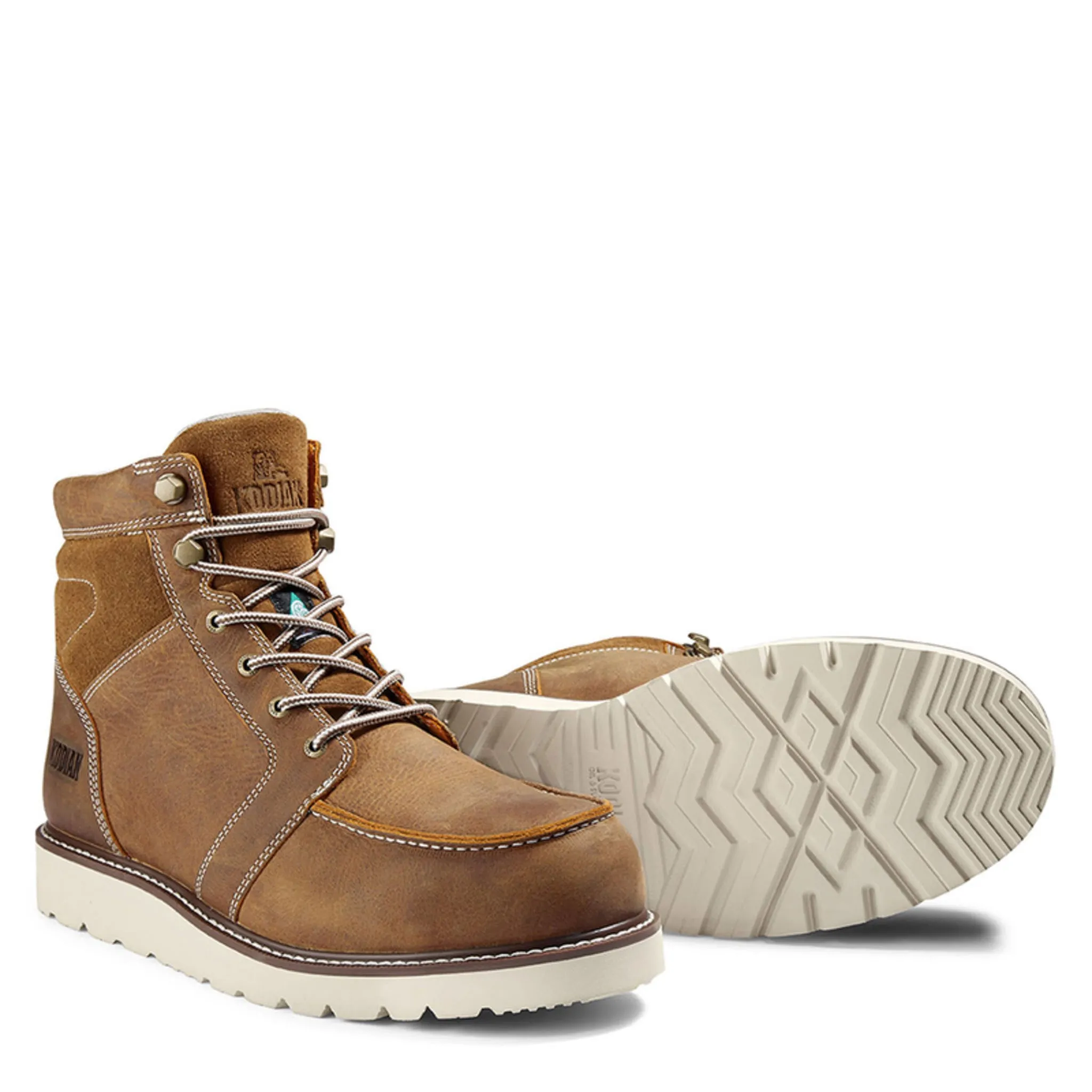 Kodiak Men's Safety Work Boots McKinney Wedge 6" Moccasin Rugged Full Grain Leather with Composite Toe and Plate | Sizes 7-15