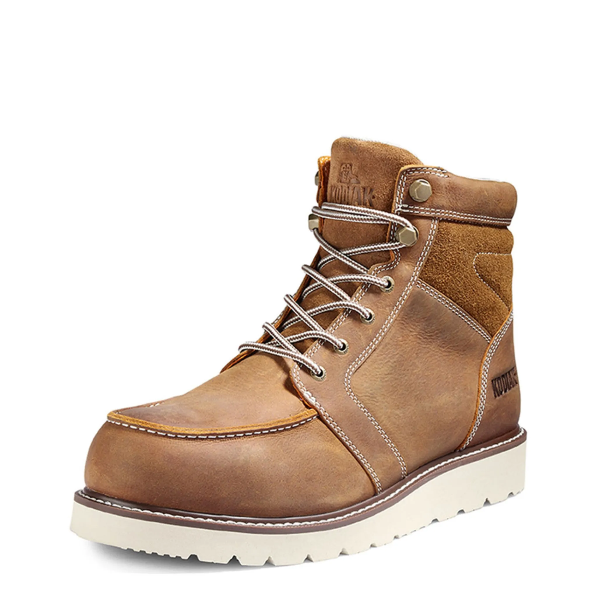 Kodiak Men's Safety Work Boots McKinney Wedge 6" Moccasin Rugged Full Grain Leather with Composite Toe and Plate | Sizes 7-15