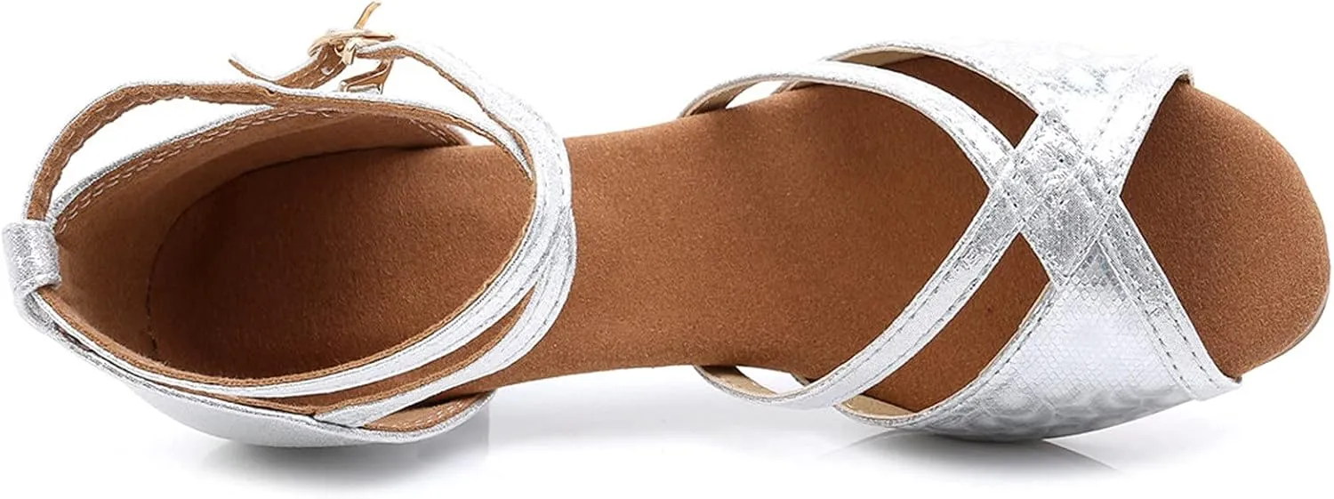 Latin Dance Shoes for Women Open Toe Ballroom Shoes Professional Heels Comfort Practice Shoe Sparkly Kitten Heels