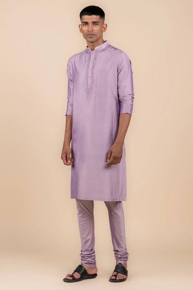 Lilac Resham Embroidered Kurta Set