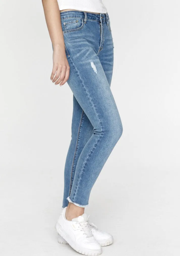 Lucia High Waist Jeans - Mid Blue (distressed)