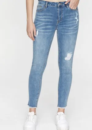 Lucia High Waist Jeans - Mid Blue (distressed)