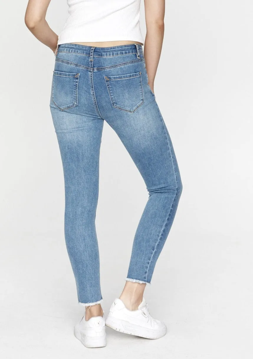 Lucia High Waist Jeans - Mid Blue (distressed)