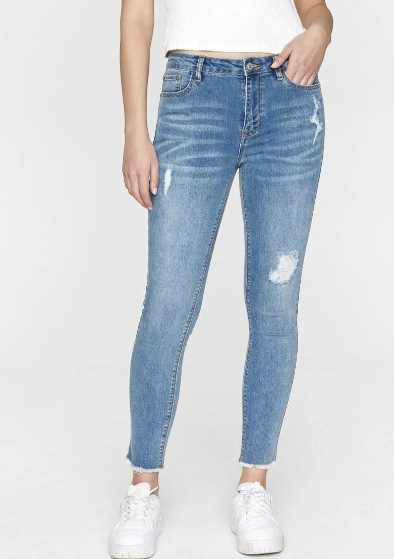 Lucia High Waist Jeans - Mid Blue (distressed)