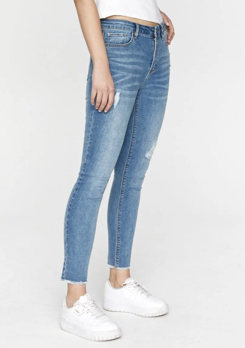 Lucia High Waist Jeans - Mid Blue (distressed)