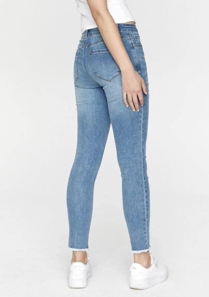 Lucia High Waist Jeans - Mid Blue (distressed)