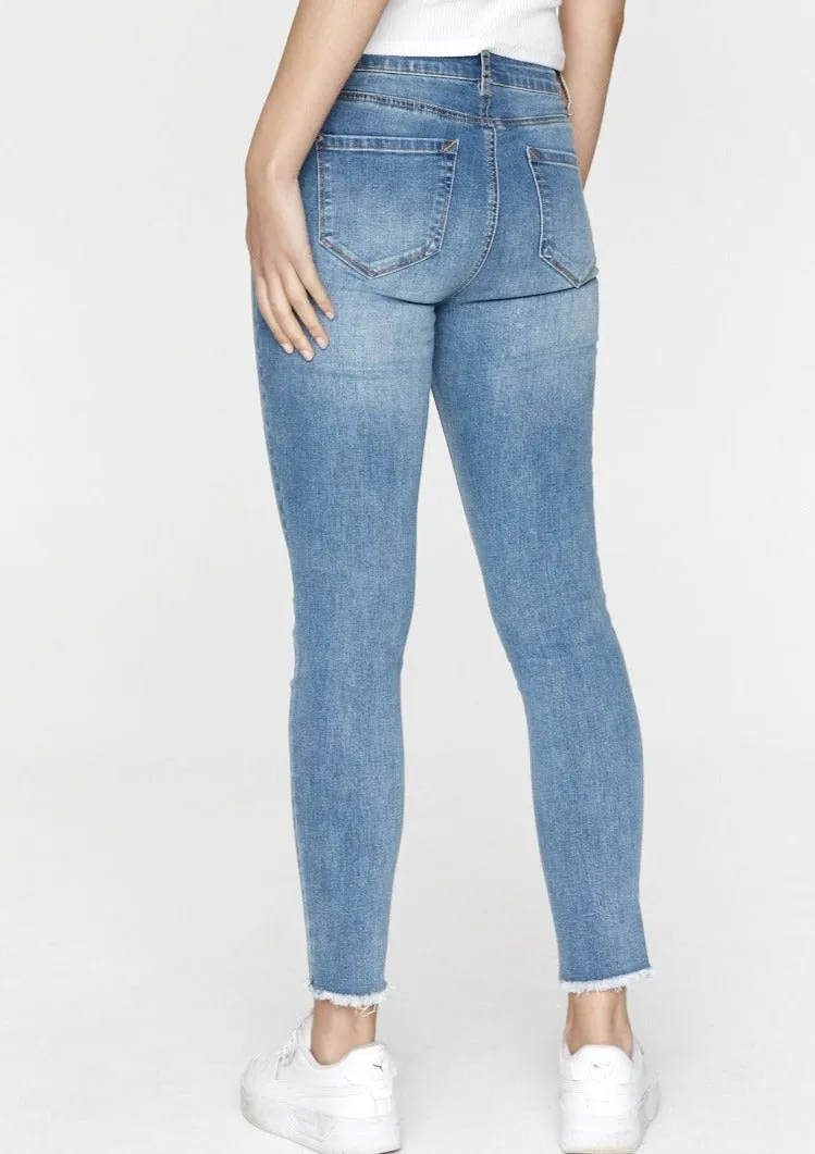 Lucia High Waist Jeans - Mid Blue (distressed)