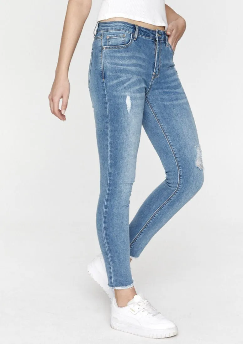 Lucia High Waist Jeans - Mid Blue (distressed)