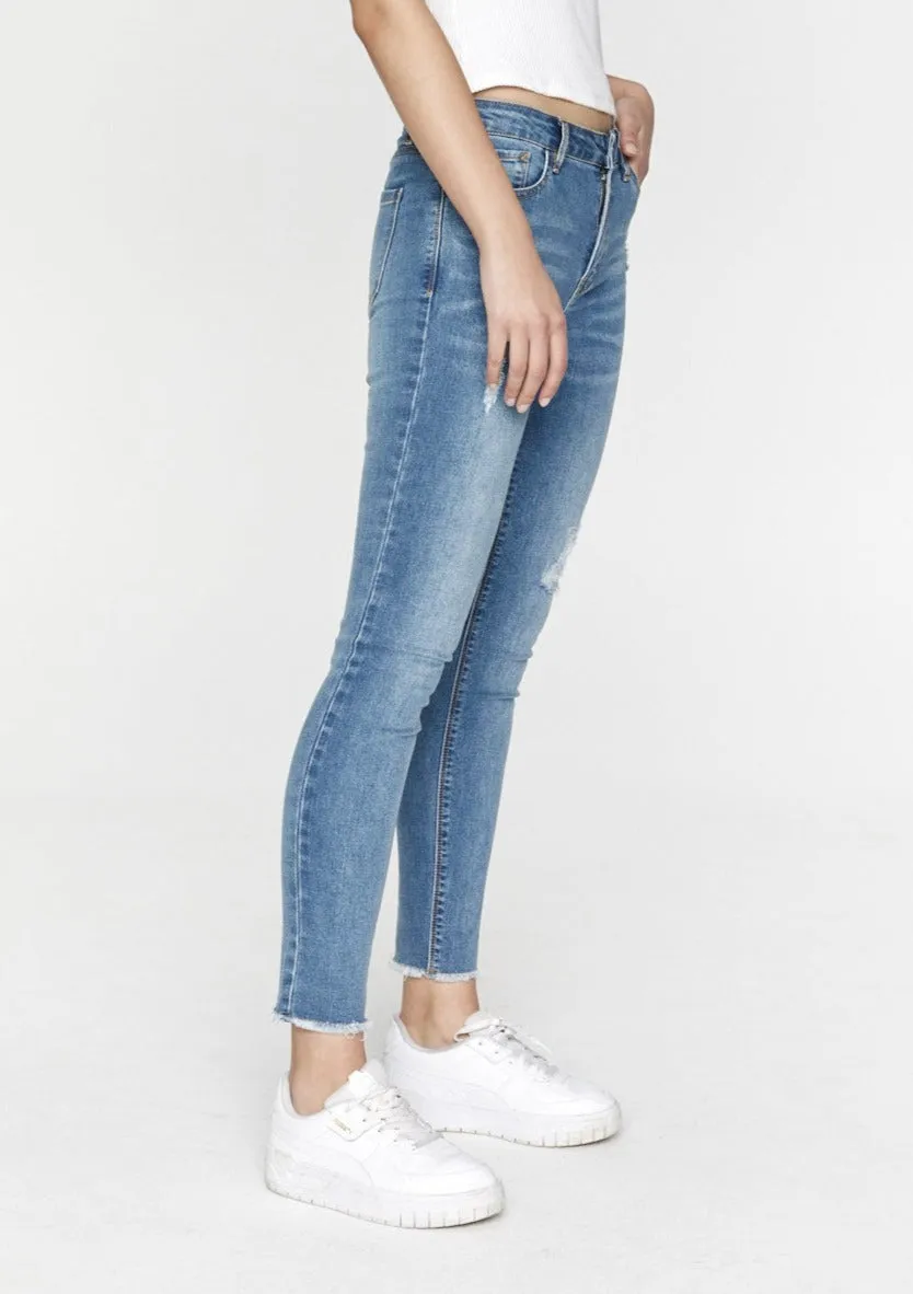 Lucia High Waist Jeans - Mid Blue (distressed)
