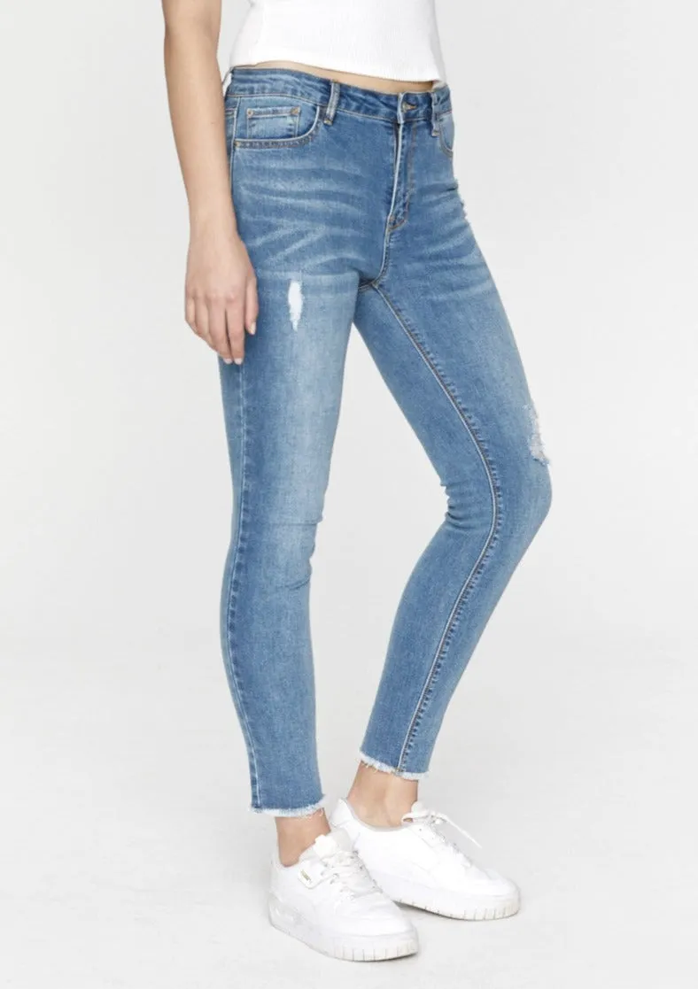 Lucia High Waist Jeans - Mid Blue (distressed)