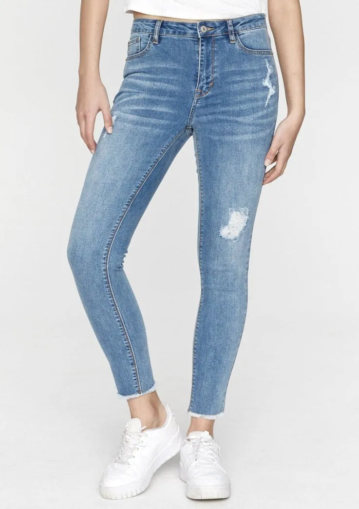 Lucia High Waist Jeans - Mid Blue (distressed)