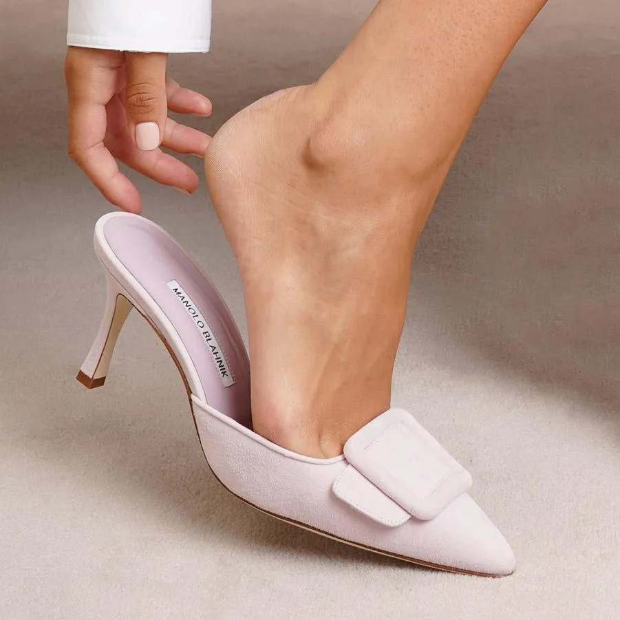 Maysale 70 light pink suede mules