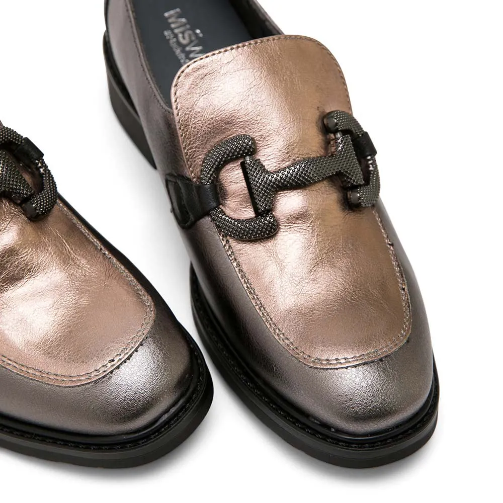 Metallic Colorblock Leather Loafers with Horsebit Buckle