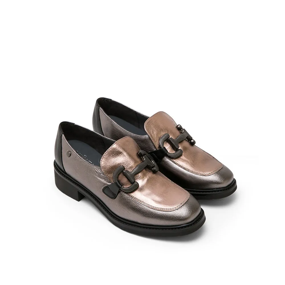 Metallic Colorblock Leather Loafers with Horsebit Buckle