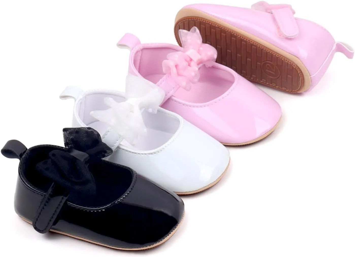 Newborn Baby Girl Leather Dress Shoes Infant Prewalker Mary Jane with Bowknot Lightweight Anti-Slip Princess Flats