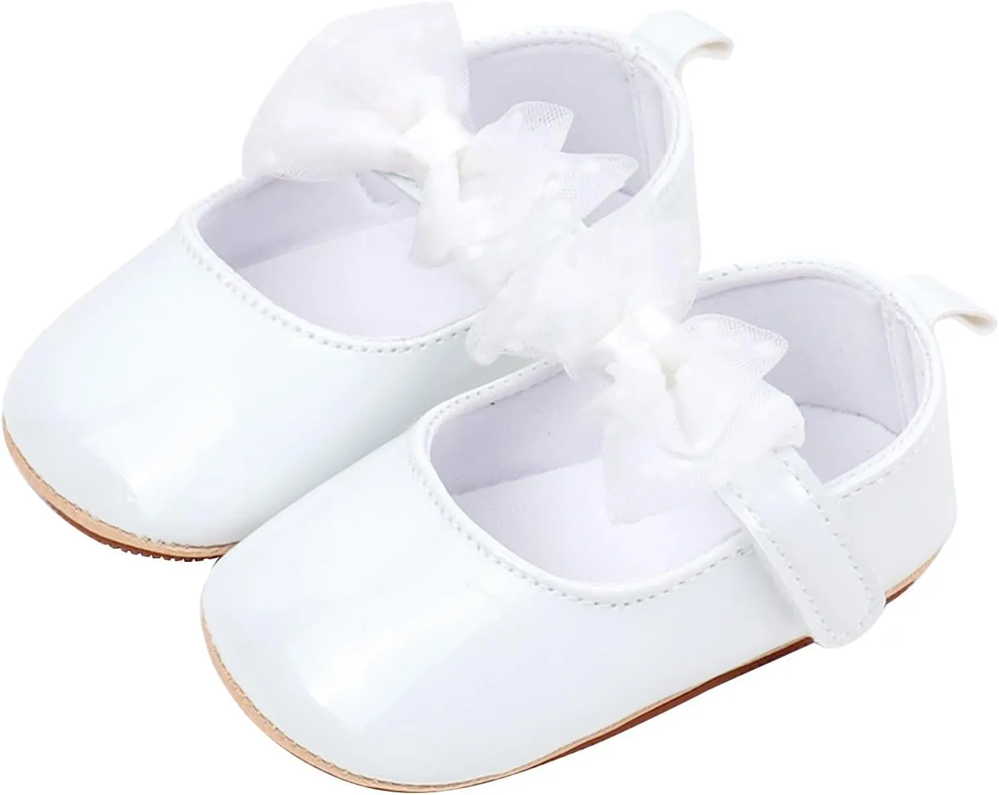 Newborn Baby Girl Leather Dress Shoes Infant Prewalker Mary Jane with Bowknot Lightweight Anti-Slip Princess Flats